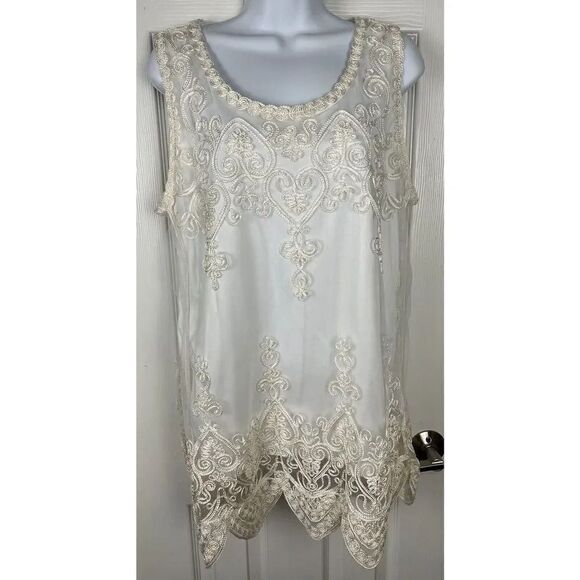 Cal Style Ivory Embroidered Beaded Blouse Women’s‎ Size Medium - Picture 1 of 9